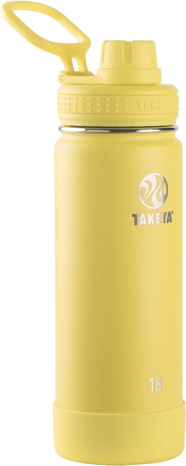 Takeya Actives Insulated Stainless Steel Water Bottle with Spout Lid, 18 Ounce, Canary