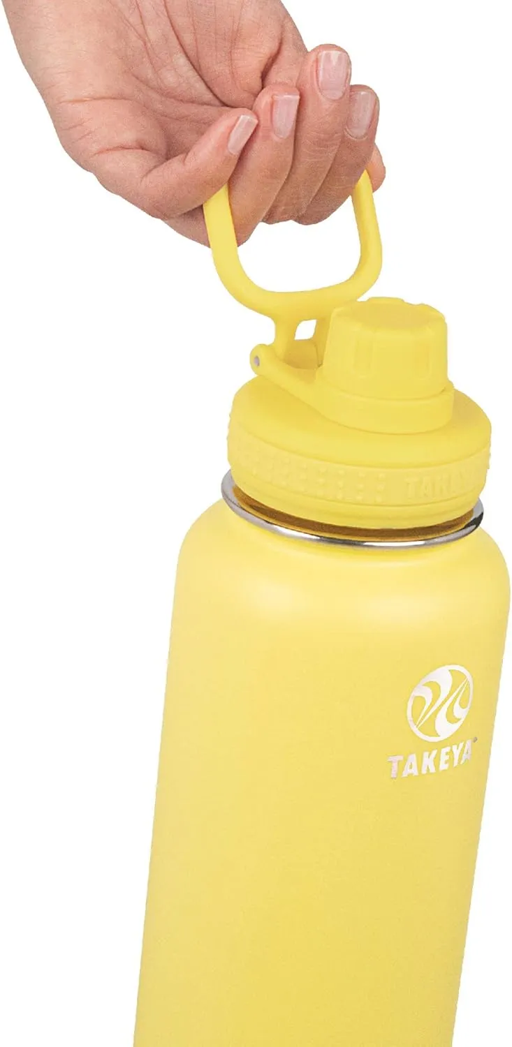 Takeya Actives Insulated Stainless Steel Water Bottle with Spout Lid, 18 Ounce, Canary