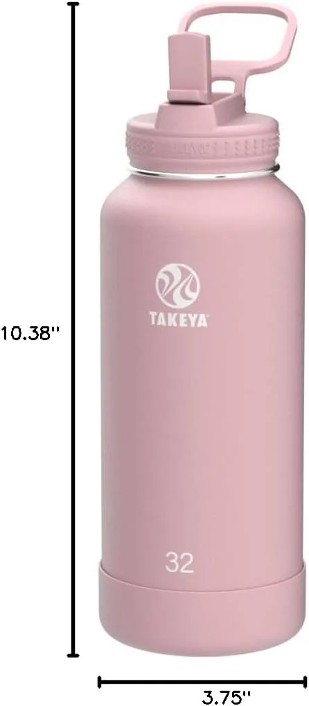 Takeya Actives Water Bottle with Straw Lid - Durable & Easy-Care Water Bottle with Stainless Steel Insulation - BPA-Free Lid with Carry Handle & Straw - Dishwasher-Safe - 32 oz, Blush
