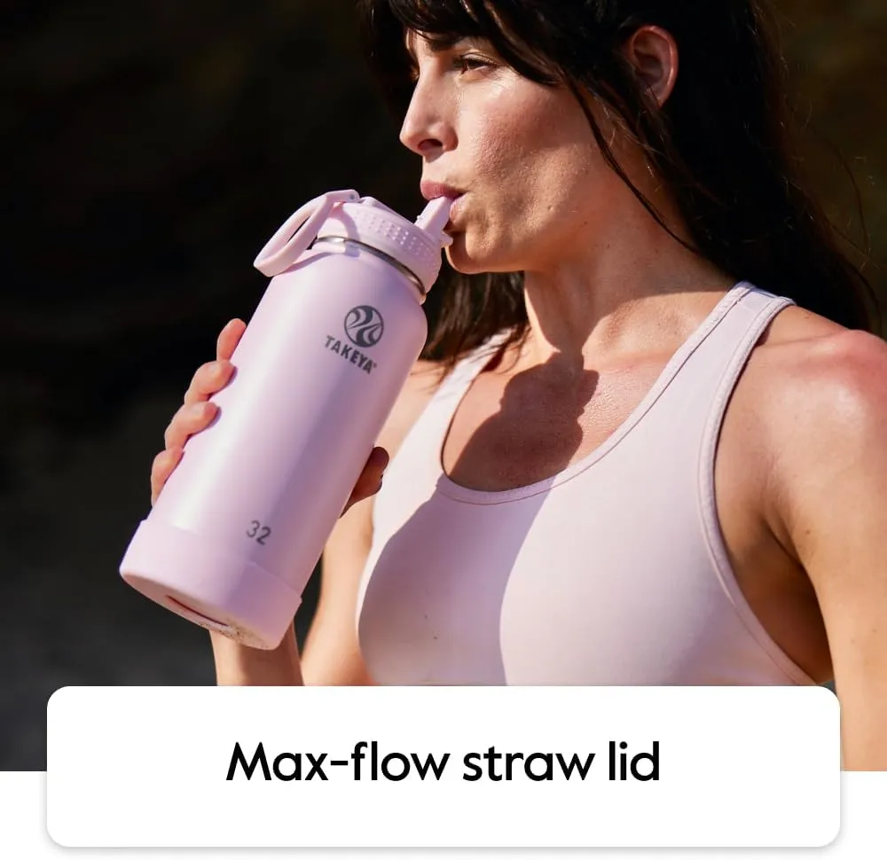 Takeya Actives Water Bottle with Straw Lid - Durable & Easy-Care Water Bottle with Stainless Steel Insulation - BPA-Free Lid with Carry Handle & Straw - Dishwasher-Safe - 32 oz, Blush