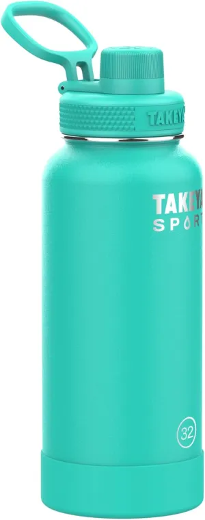 Takeya Sports Water Bottle with Spout Lid - Bottle with Triple Stainless Steel Insulation - Dishwasher Safe & BPA-Free - Bottle with Ice-Blocking Spout Lid & Removable Bumper - 32 oz, Touchdown Teal