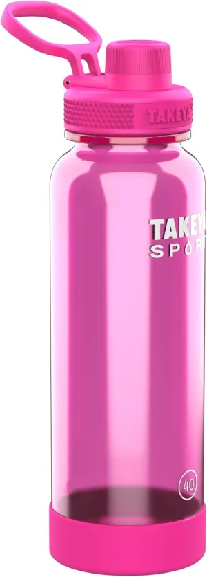 Takeya Tritan Sport Water Bottle with Spout Lid - BPA-Free & Dishwasher-Safe Water Bottle - Reusable Bottle with Lid Handle - Simple Leak-Proof Water Bottle - 40 oz, Pink Sweep