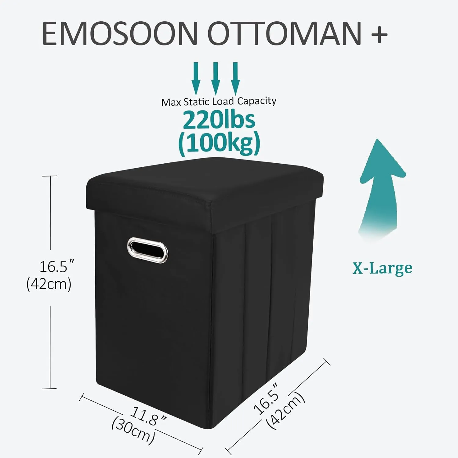 Tall Ottoman with Storage, Faux Leather Collapsible Slim Folding Ottoman Furniture with Handles Lid for Room Footrest Foot Stool, Black 16.5x16.5x11.8in