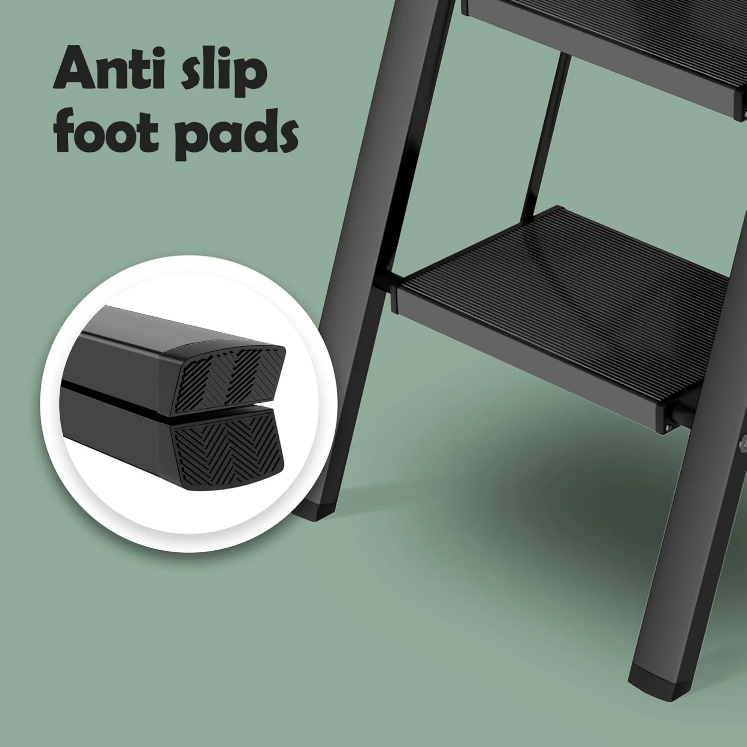Taranta 3 Step Ladder,Aluminum Lightweight Folding 3 Step Stool with Anti-Slip Wide Pedal,330lbs Capacity Step Ladder for Household,Kitchen,Office - Black