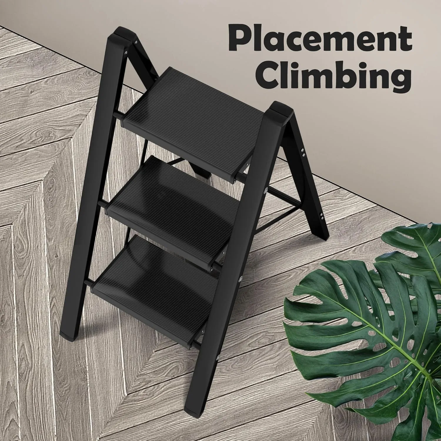 Taranta 3 Step Ladder,Aluminum Lightweight Folding 3 Step Stool with Anti-Slip Wide Pedal,330lbs Capacity Step Ladder for Household,Kitchen,Office - Black