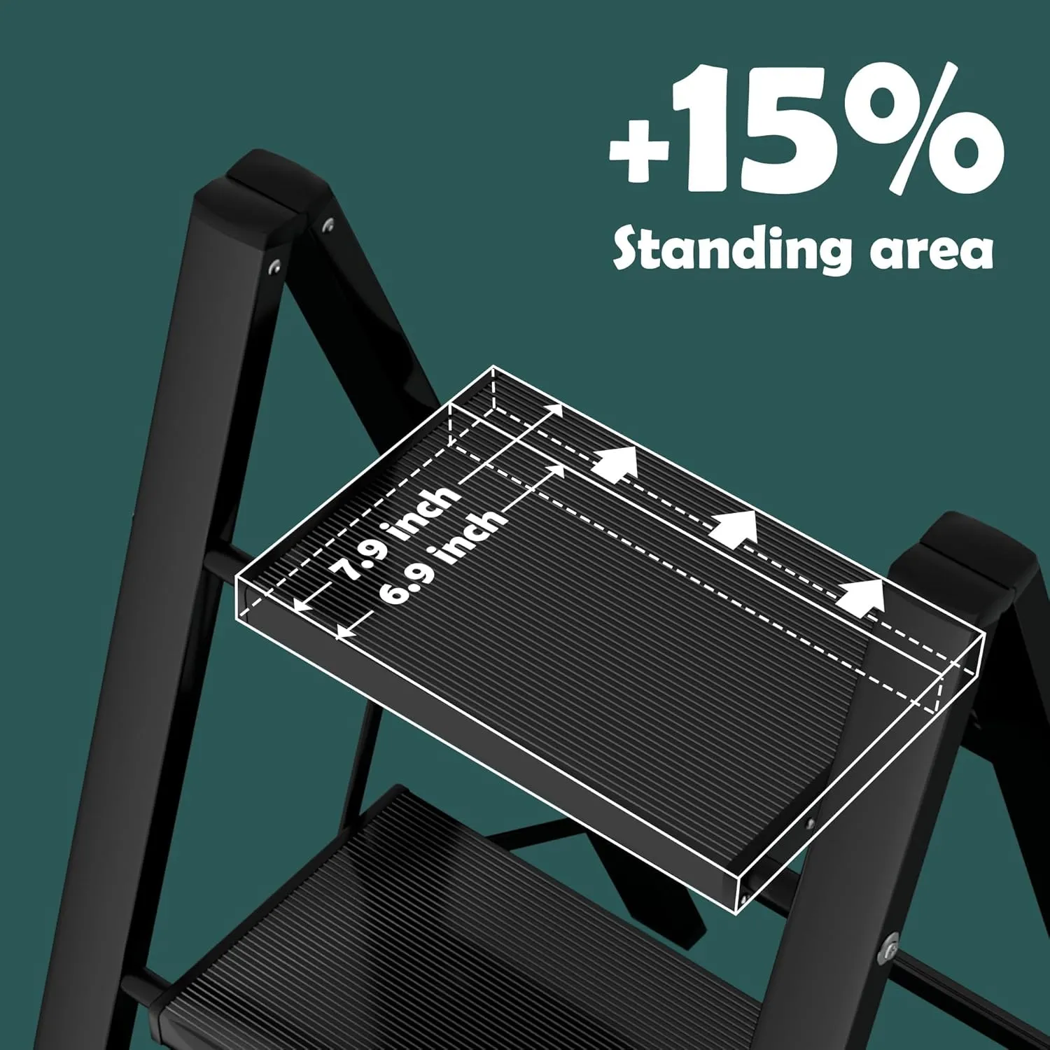 Taranta 3 Step Ladder,Aluminum Lightweight Folding 3 Step Stool with Anti-Slip Wide Pedal,330lbs Capacity Step Ladder for Household,Kitchen,Office - Black