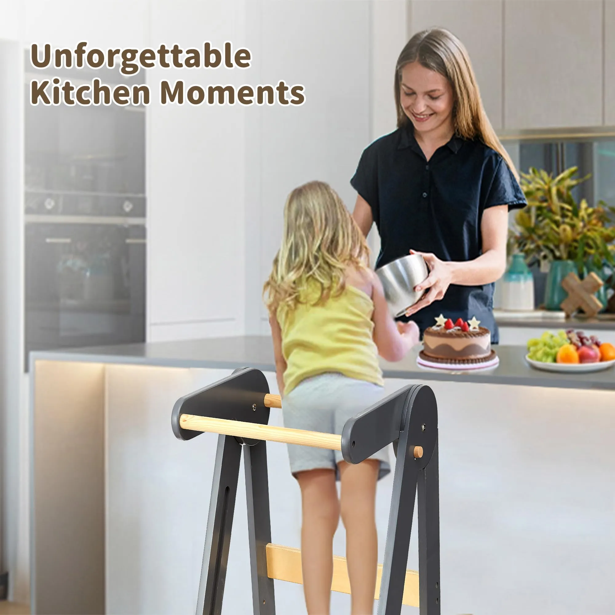 TDKDHoming Foldable Toddler Tower Preassembled Kitchen Stool, Folding Tower for Learning with 3 Adjustable Heights Montessori Toddler Standing Tower Collapsible Step Stool for Kids 1-6y Natural
