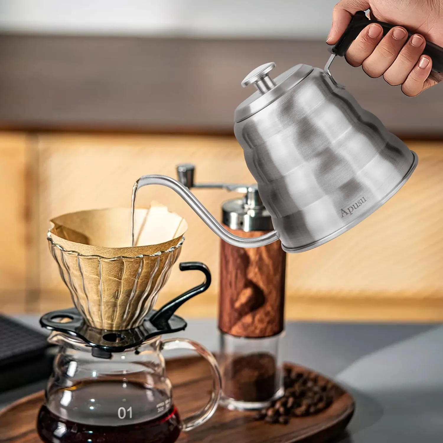 Tea Kettle with Thermometer Pot Black Stovetop Tea Kettle 40 oz 1200ml Gooseneck Kettle Teapot Pour Over Coffee Kettle with Thermometer,40oz,Silver,1Pack