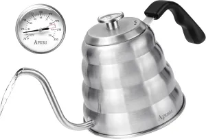 Tea Kettle with Thermometer Pot Black Stovetop Tea Kettle 40 oz 1200ml Gooseneck Kettle Teapot Pour Over Coffee Kettle with Thermometer,40oz,Silver,1Pack
