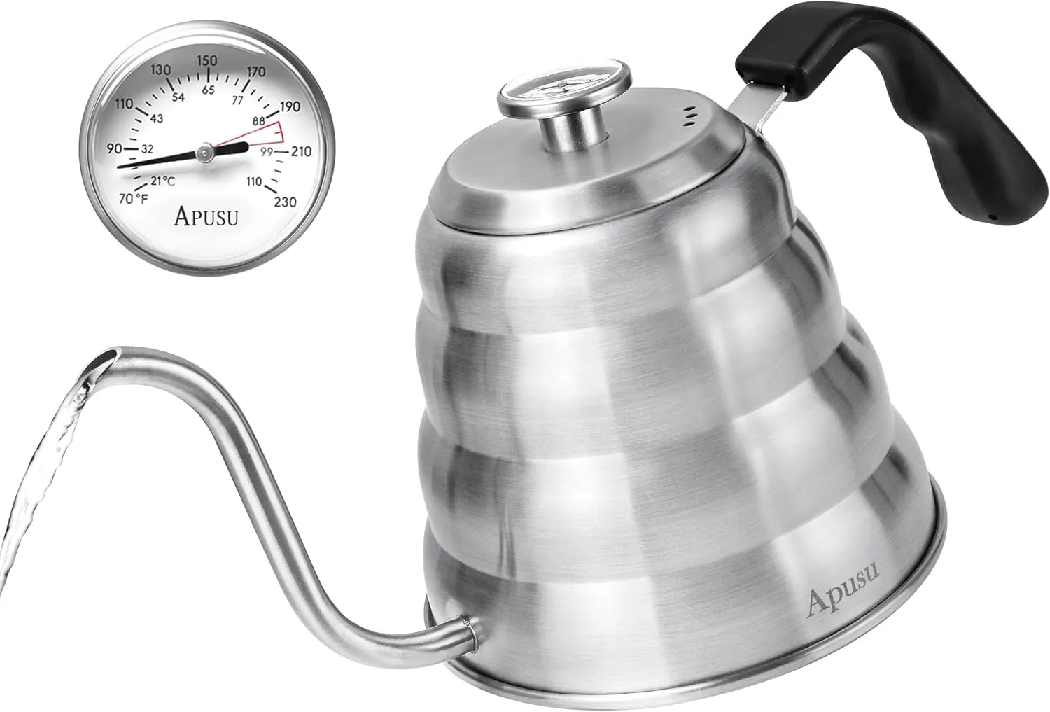 Tea Kettle with Thermometer Pot Black Stovetop Tea Kettle 40 oz 1200ml Gooseneck Kettle Teapot Pour Over Coffee Kettle with Thermometer,40oz,Silver,1Pack
