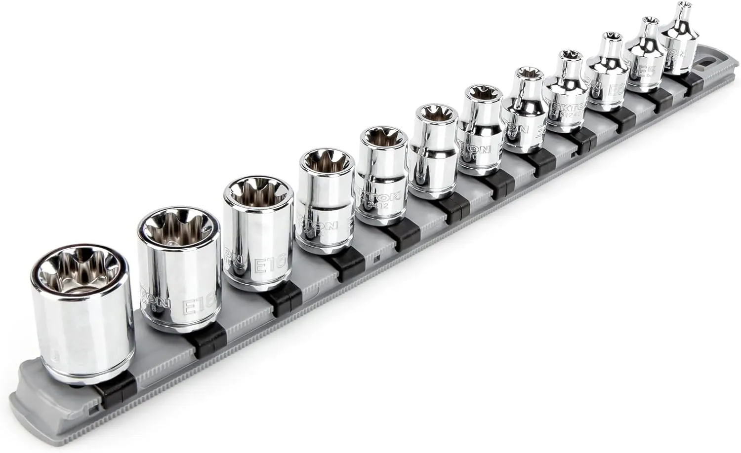 TEKTON 3/8 Inch Drive External Star Socket Set with Rail, 12-Piece (E4-E20) | SHD91117