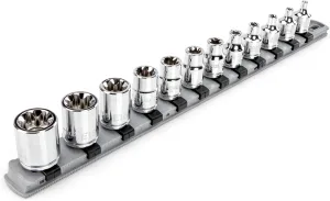 TEKTON 3/8 Inch Drive External Star Socket Set with Rail, 12-Piece (E4-E20) | SHD91117