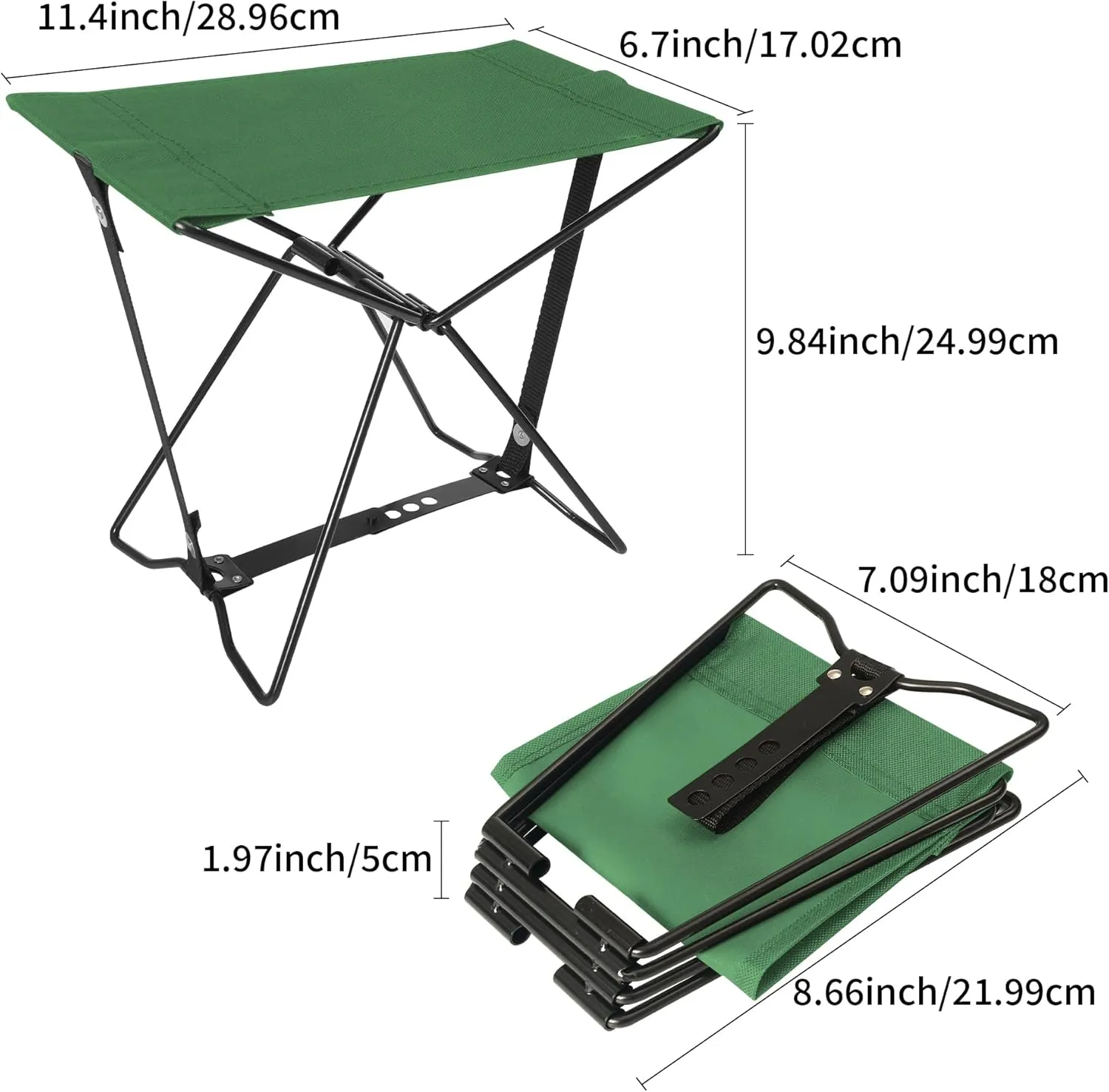 TENPLAY Compact Camping Stool,Poratable Folding Chair,Easy Set Up 600D Oxford PVC/PE Waterproof Coating for Traveling Hiking Fishing BBQ. (Green)