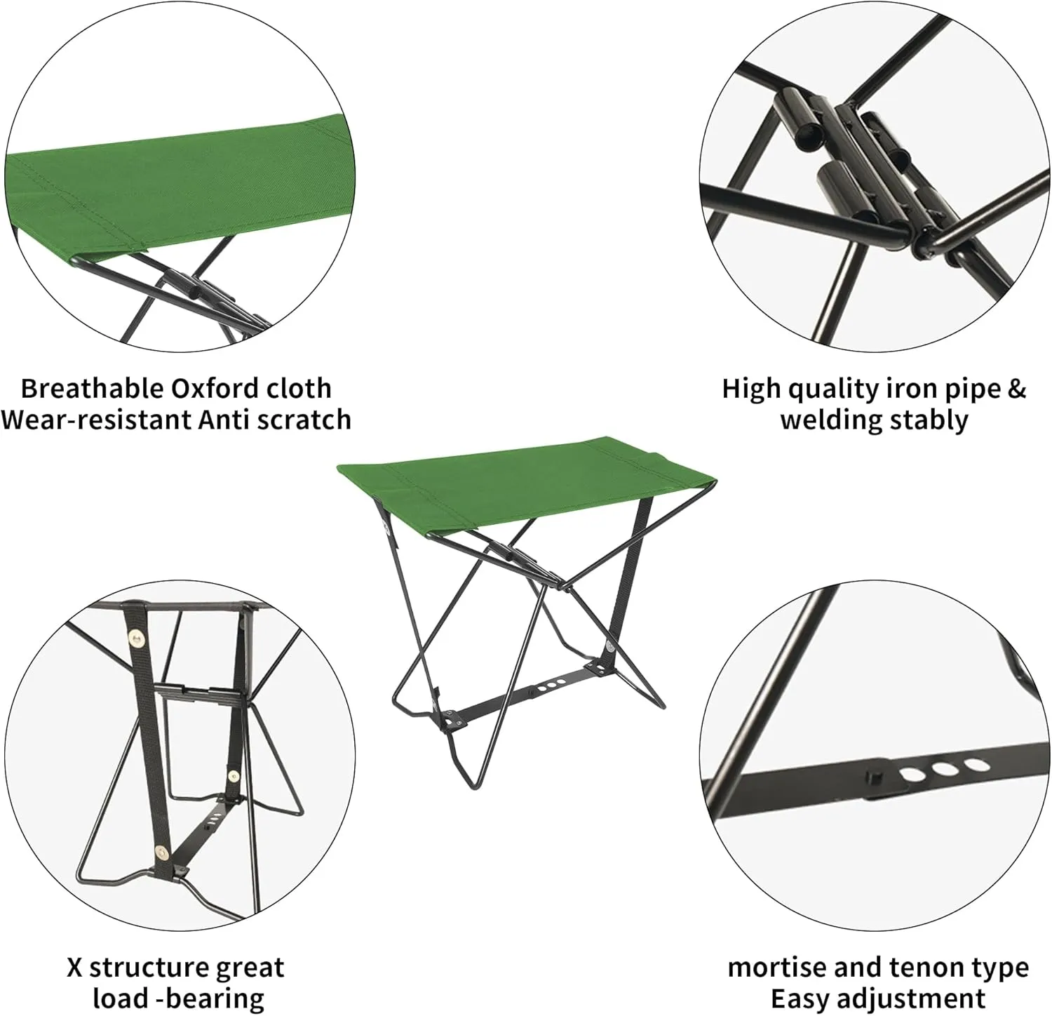 TENPLAY Compact Camping Stool,Poratable Folding Chair,Easy Set Up 600D Oxford PVC/PE Waterproof Coating for Traveling Hiking Fishing BBQ. (Green)