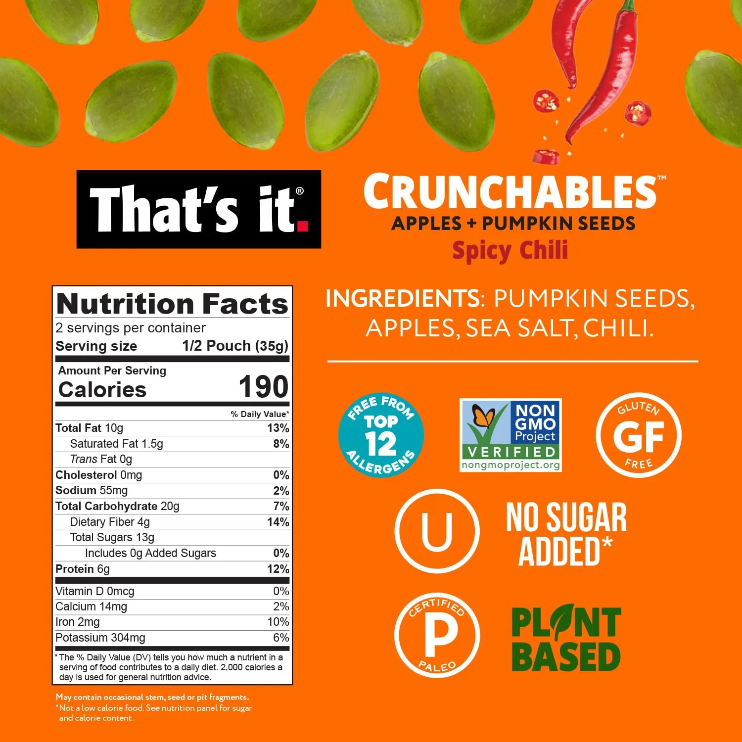 That's it. Crunchables (Apple   Spicy Chili) Plant Based Protein, Gluten-Free Crunchy Snack Mix, (4 Packs x 2.5oz) Perfect for Salad Topper and Yogurt Topper