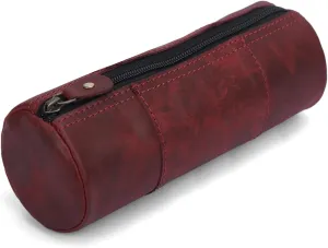 The Antiq Red Leather Pencil Case for Women & Men - Full Grain Leathers Pen Case Durable Pencil Holder Pouch for Artists & Professionals - Versatile Genuine Leather Pencil Case with Zipper