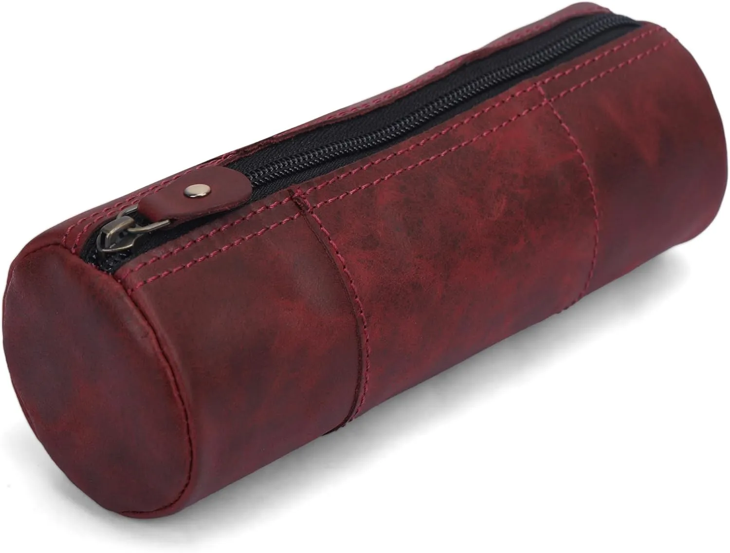 The Antiq Red Leather Pencil Case for Women & Men - Full Grain Leathers Pen Case Durable Pencil Holder Pouch for Artists & Professionals - Versatile Genuine Leather Pencil Case with Zipper
