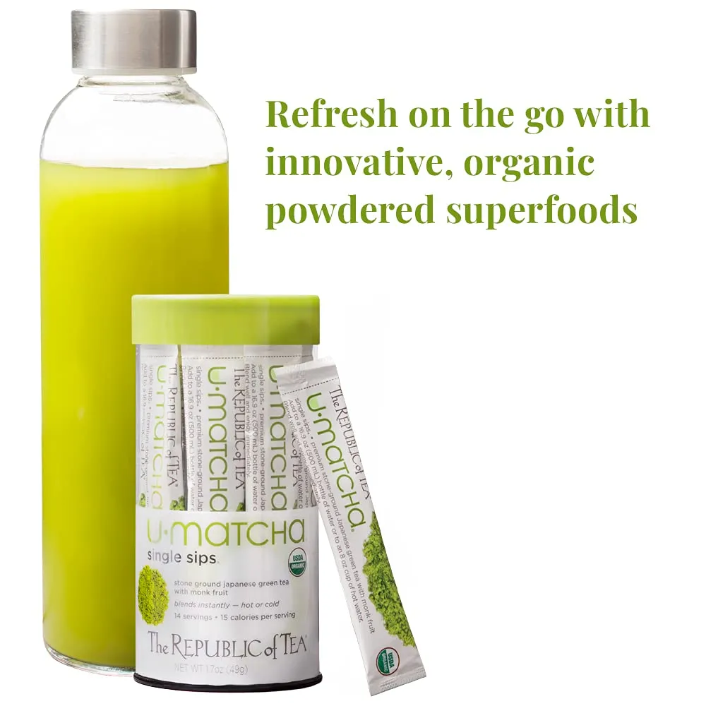 The Republic of Tea – Organic U•Matcha Single Sips, Naturally Caffeinated Matcha Green Tea Powder, 14 Packets