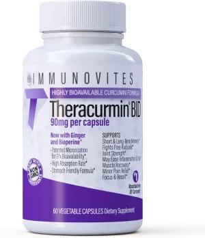 Theracurmin BID 300mg (Nano Curcumin 90mg per Cap.) [[600mg per Serving]] - Now w/Ginger & Bioperine (60ct Bottle)