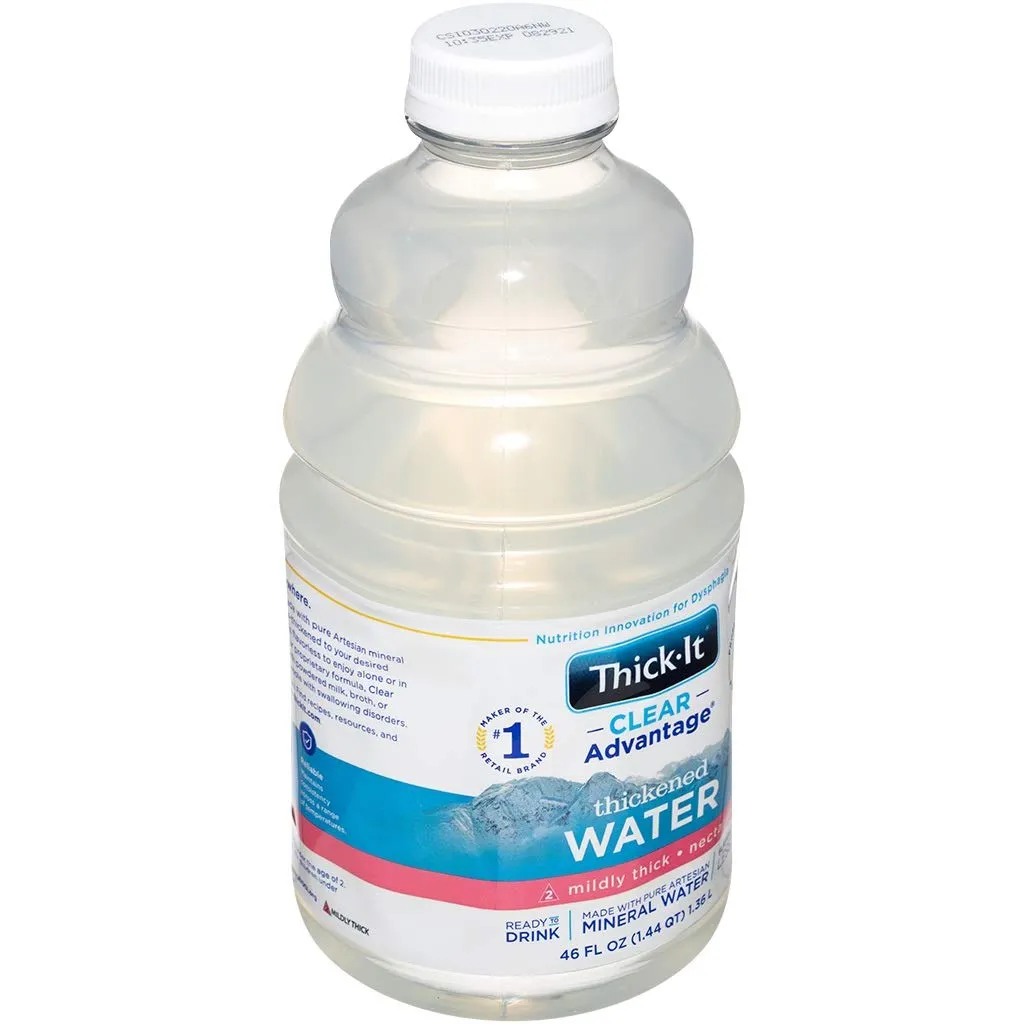 Thick-It Clear Advantage Mildy Thick Water, Nectar Consistency, Ready-to-Drink, Digestible Swallowing Aid, Hydration on the Go, Convenient & Ready-to-Use, No Mixing Needed, 46 oz Bottle