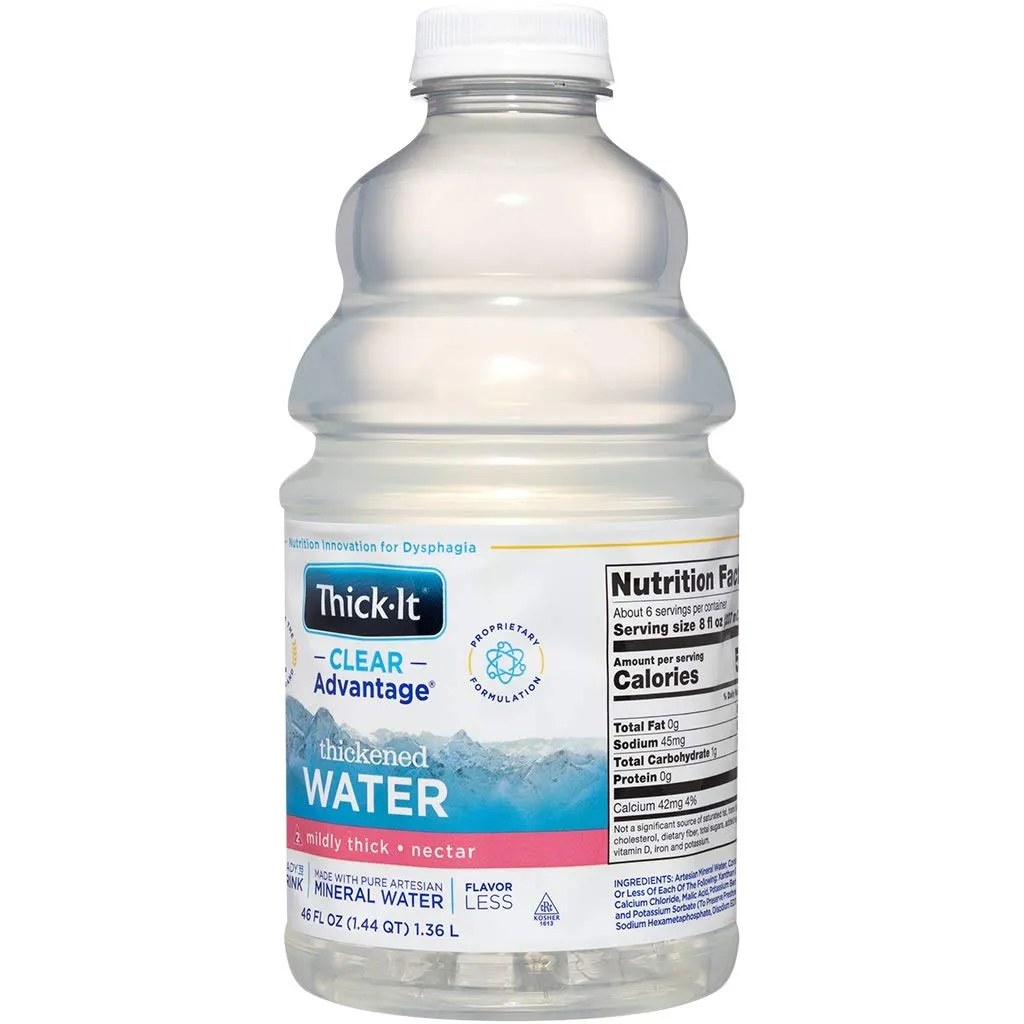 Thick-It Clear Advantage Mildy Thick Water, Nectar Consistency, Ready-to-Drink, Digestible Swallowing Aid, Hydration on the Go, Convenient & Ready-to-Use, No Mixing Needed, 46 oz Bottle