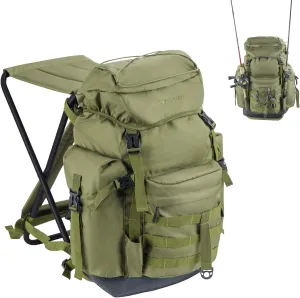 THKFISH Fishing Backpack with Foldable Chair, 35L Tackle Box Backpack with Rod Holders Fishing Storage Bag Portable Stool for Outdoor Fishings, Camping, and Hunting