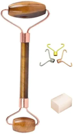 Tiger Eye Gua Sha SPA Jade Massage Roller Massager Eye Face Neck Facial Relaxation Slimming Tool with Selenite Cube