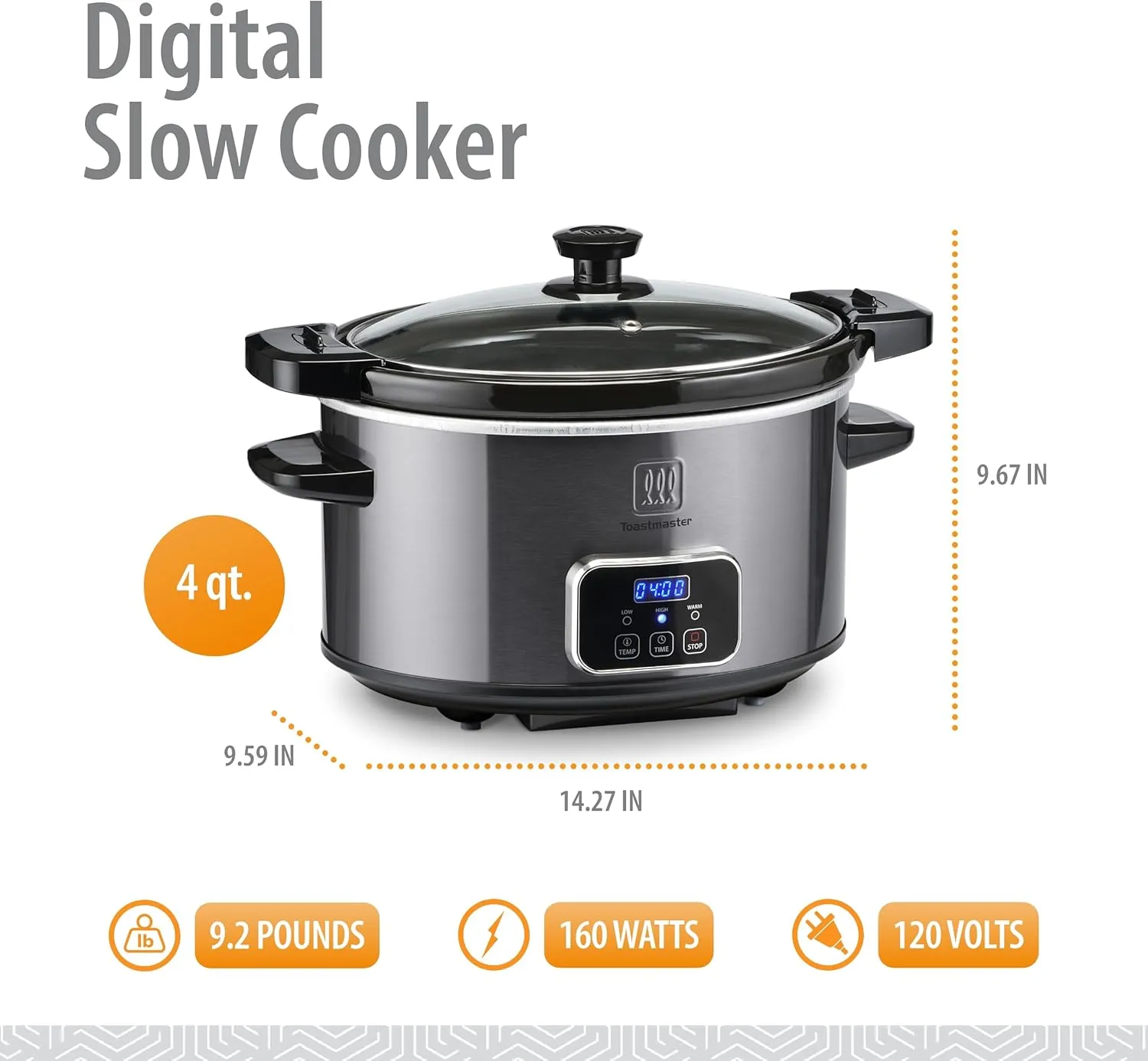 Toastmaster 4-Quart Digital Slow Cooker with Locking Lid (Graphite)