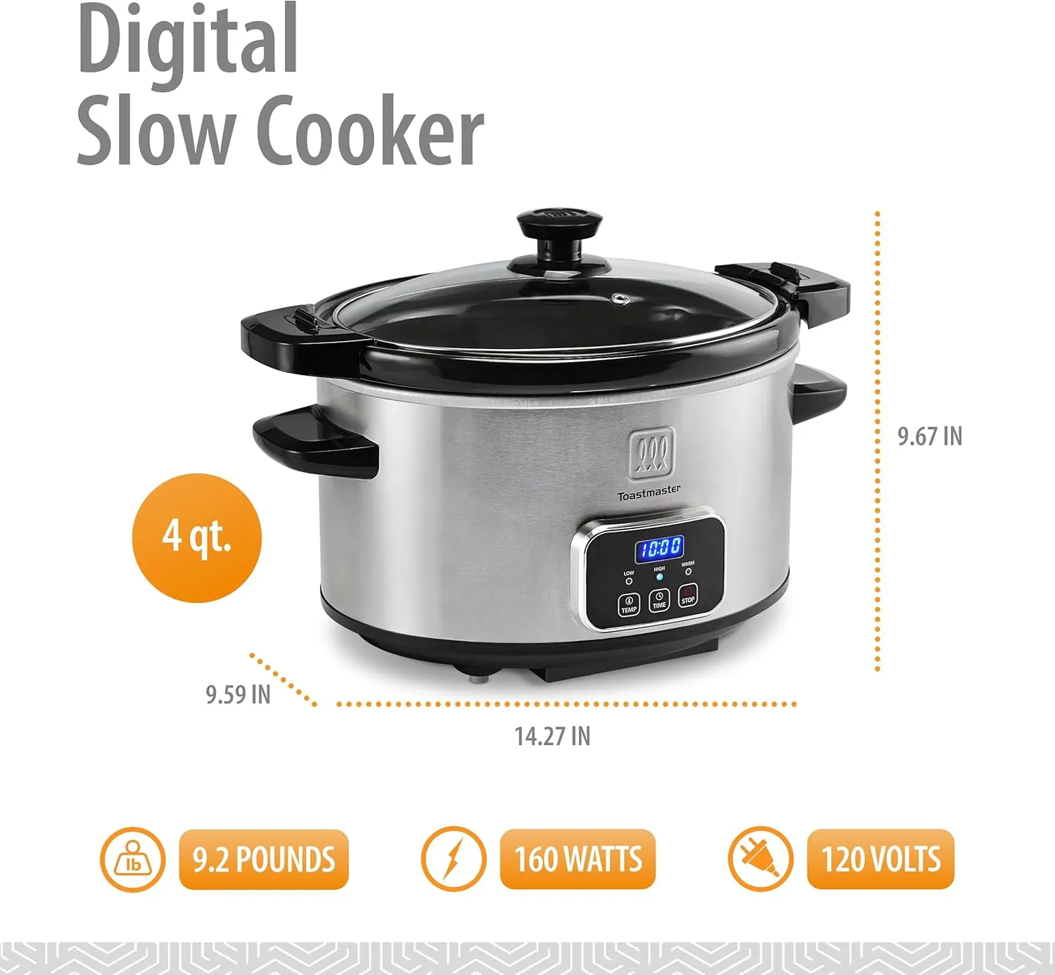 Toastmaster 4-Quart Digital Slow Cooker with Locking Lid (Stainless Steel)