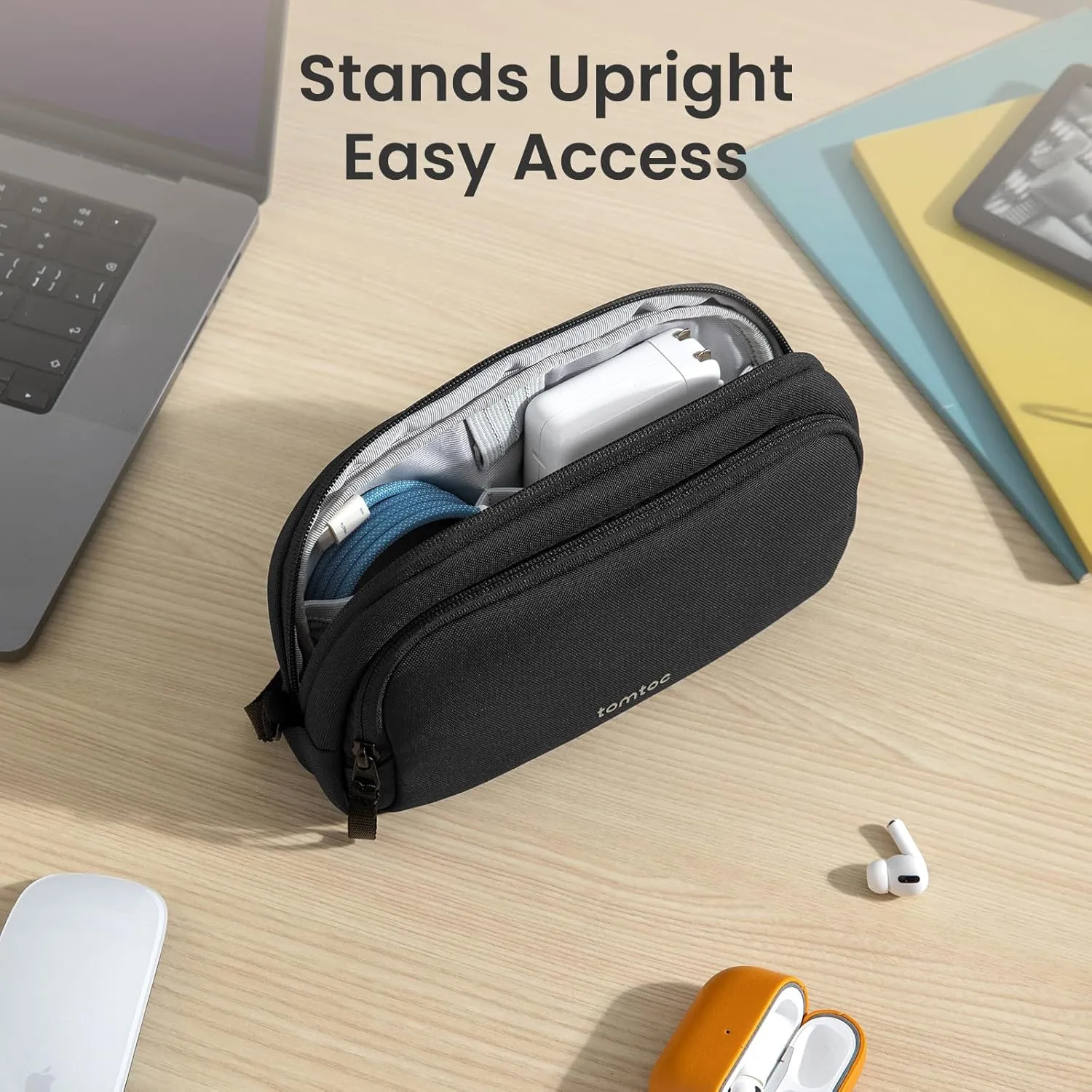 tomtoc Electronic Organizer Travel Case, Water Resistant Dual Compartment Cable Organization Storage Bag for Charger, Cord, Phone, Hard Drive, Power Bank, Accessories Travel Essentials