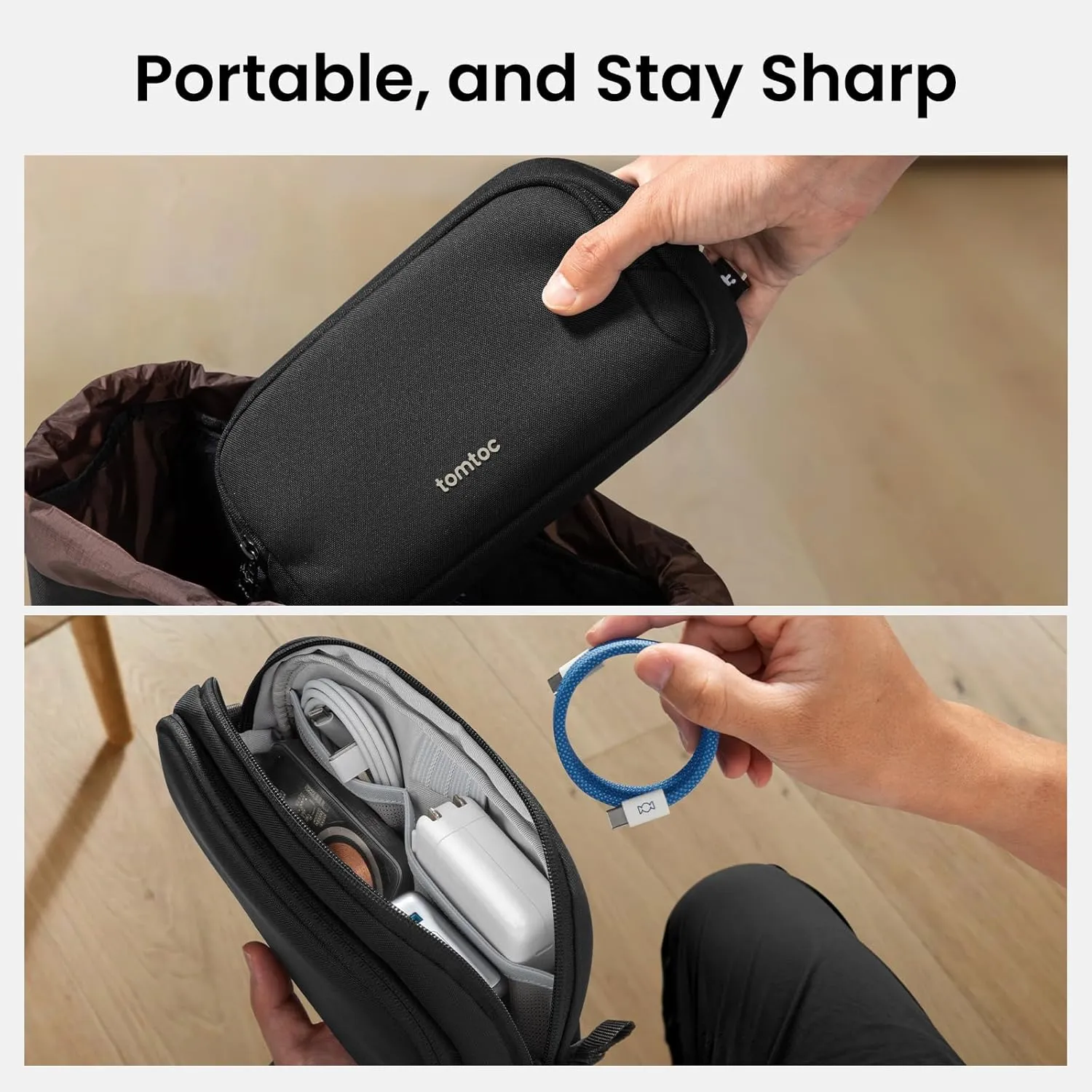 tomtoc Electronic Organizer Travel Case, Water Resistant Dual Compartment Cable Organization Storage Bag for Charger, Cord, Phone, Hard Drive, Power Bank, Accessories Travel Essentials