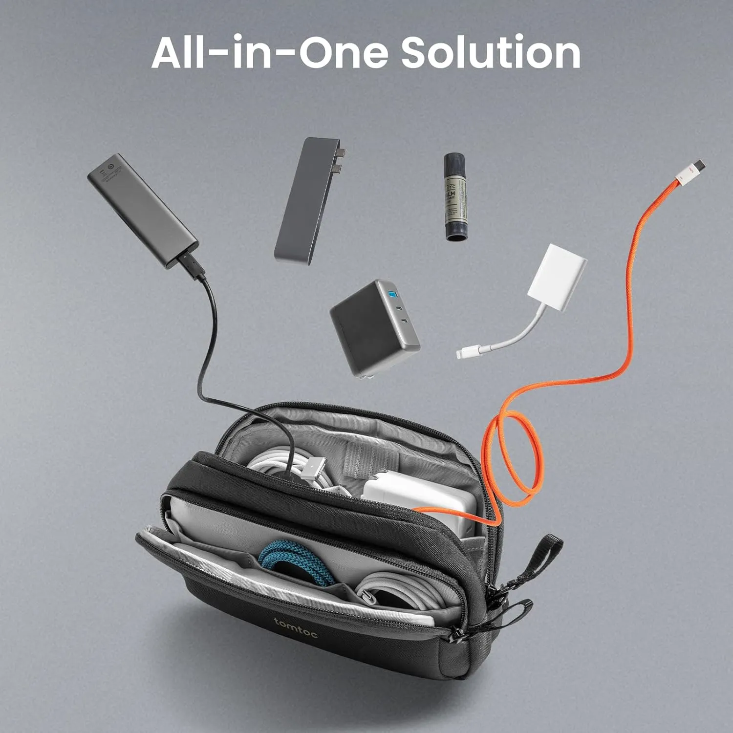 tomtoc Electronic Organizer Travel Case, Water Resistant Dual Compartment Cable Organization Storage Bag for Charger, Cord, Phone, Hard Drive, Power Bank, Accessories Travel Essentials