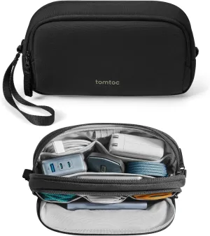 tomtoc Electronic Organizer Travel Case, Water Resistant Dual Compartment Cable Organization Storage Bag for Charger, Cord, Phone, Hard Drive, Power Bank, Accessories Travel Essentials