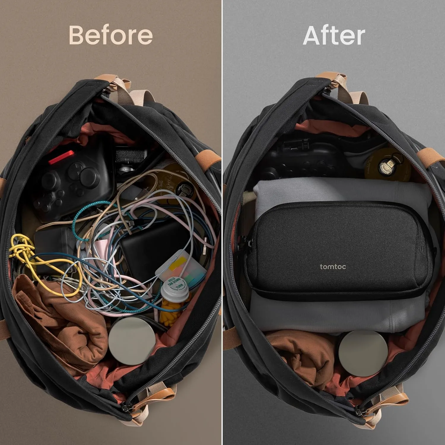 tomtoc Electronic Organizer Travel Case, Water Resistant Dual Compartment Cable Organization Storage Bag for Charger, Cord, Phone, Hard Drive, Power Bank, Accessories Travel Essentials