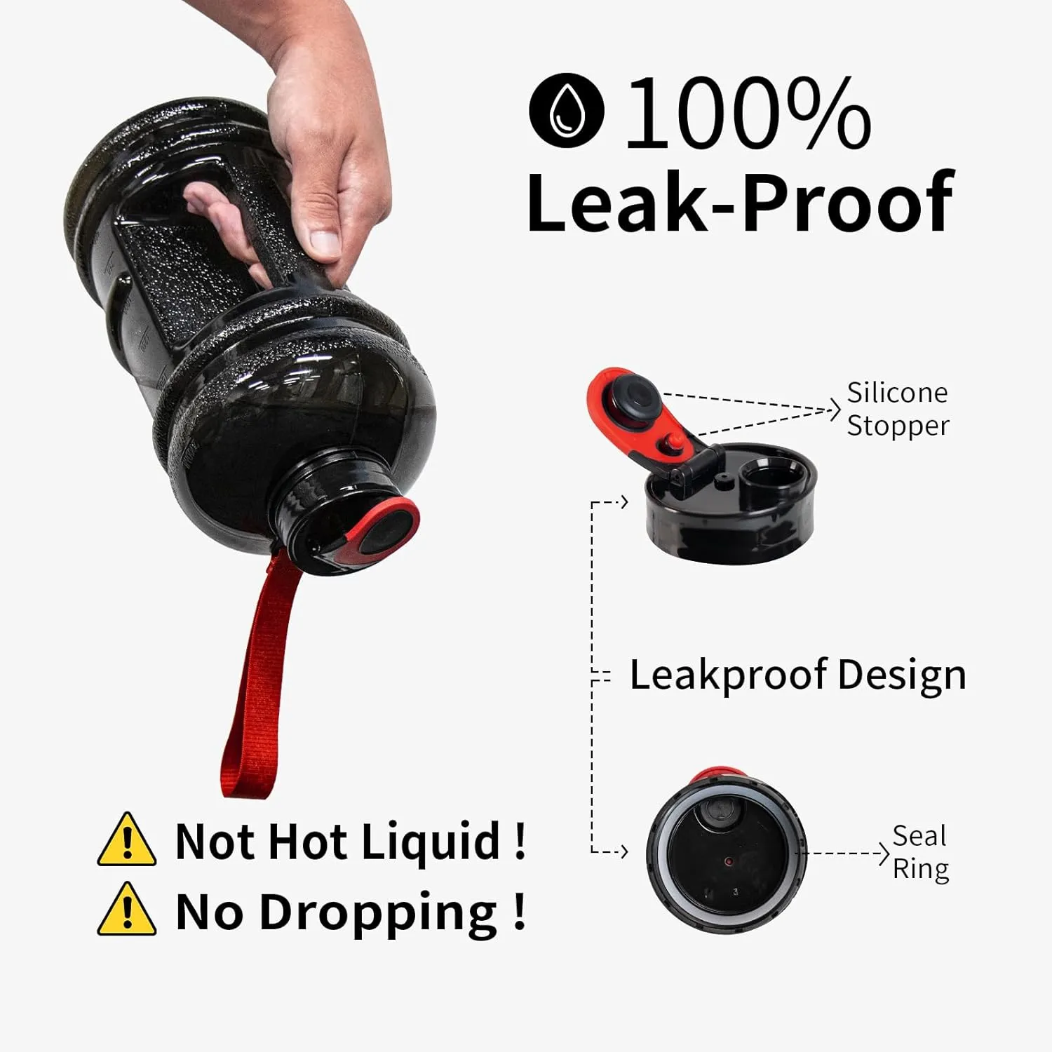 TOOFEEL 2.2 Liter Gym Water Bottle - 100% Leak Proof Big Sports Water Bottle Larger than 74 oz Water Bottle with Visible Volume for Drinking (74oz Transparent Black)