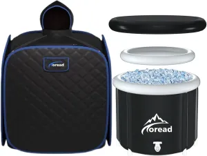 TOREAD Sauna and Cold Plunge Combo-Portable Steam Sauna for Home Spa, at Home Folding Steam Sauna with 1000W Generator and Remote Control & Ice Bath Tub-87gal Portable Cold Plunge Tub with Carry Bag