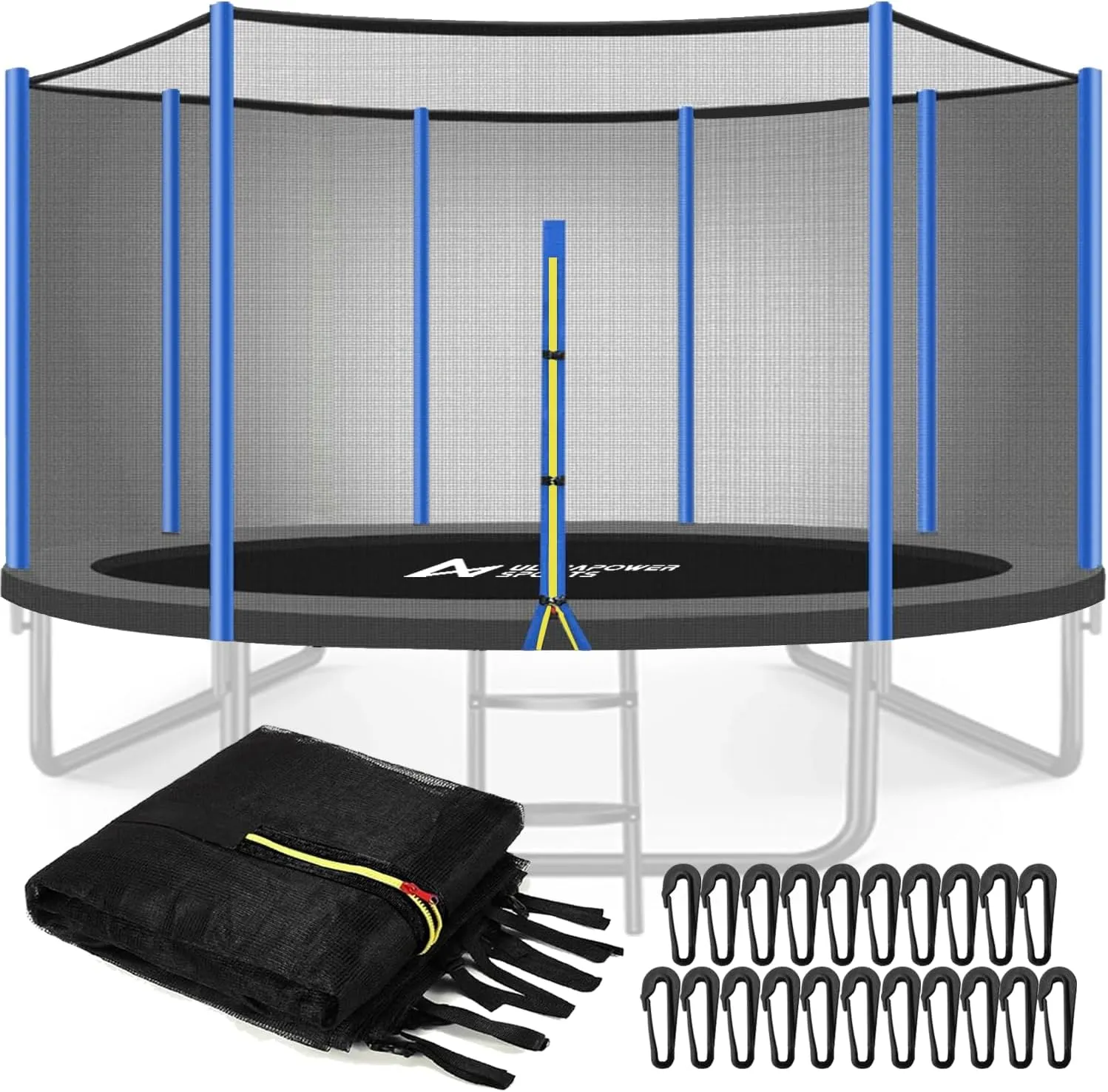 Trampoline Net Replacement 10 FT Trampoline Netting Replacement for 10FT Round Frame Trampolines Enclosure Net 6 Poles 8 Straight Poles Sleeve Trampolines Double-Headed Zipper Protection Buckles