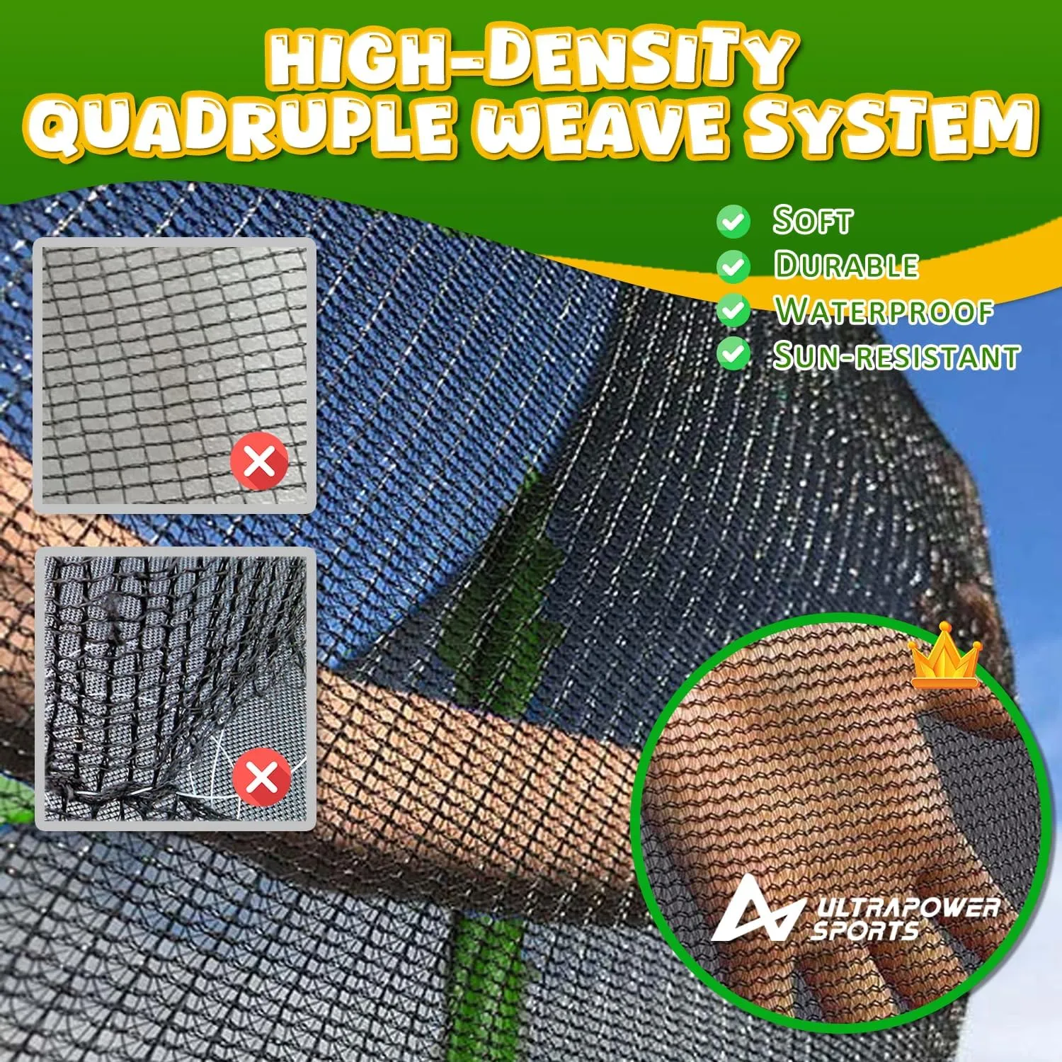 Trampoline Net Replacement 10 FT Trampoline Netting Replacement for 10FT Round Frame Trampolines Enclosure Net 6 Poles 8 Straight Poles Sleeve Trampolines Double-Headed Zipper Protection Buckles