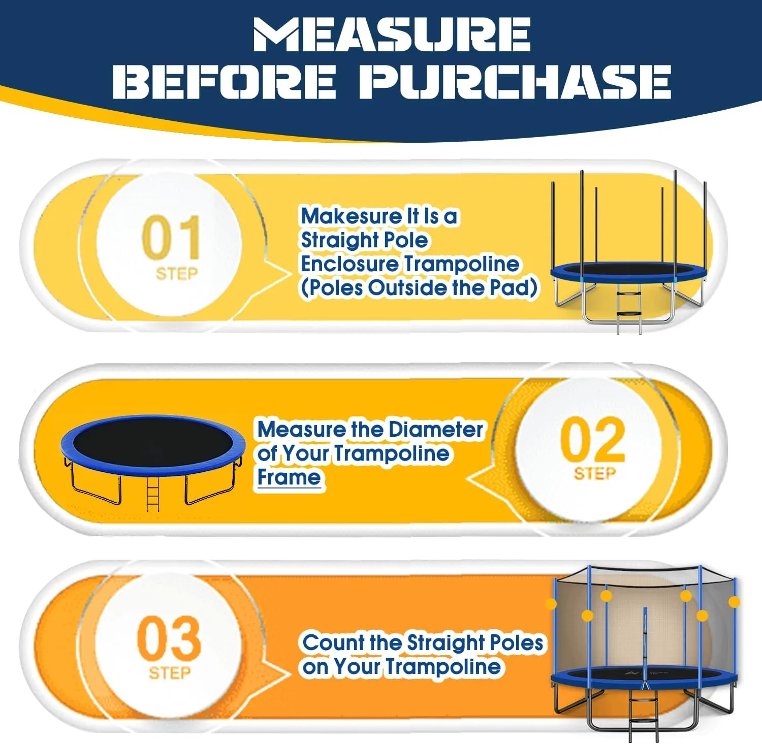 Trampoline Net Replacement 10 FT Trampoline Netting Replacement for 10FT Round Frame Trampolines Enclosure Net 6 Poles 8 Straight Poles Sleeve Trampolines Double-Headed Zipper Protection Buckles