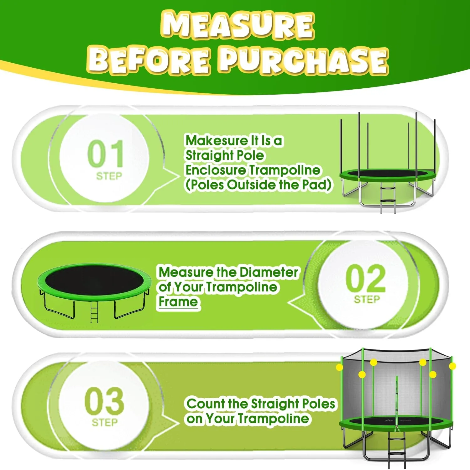 Trampoline Net Replacement 10 FT Trampoline Netting Replacement for 10FT Round Frame Trampolines Enclosure Net 6 Poles 8 Straight Poles Sleeve Trampolines Double-Headed Zipper Protection Buckles
