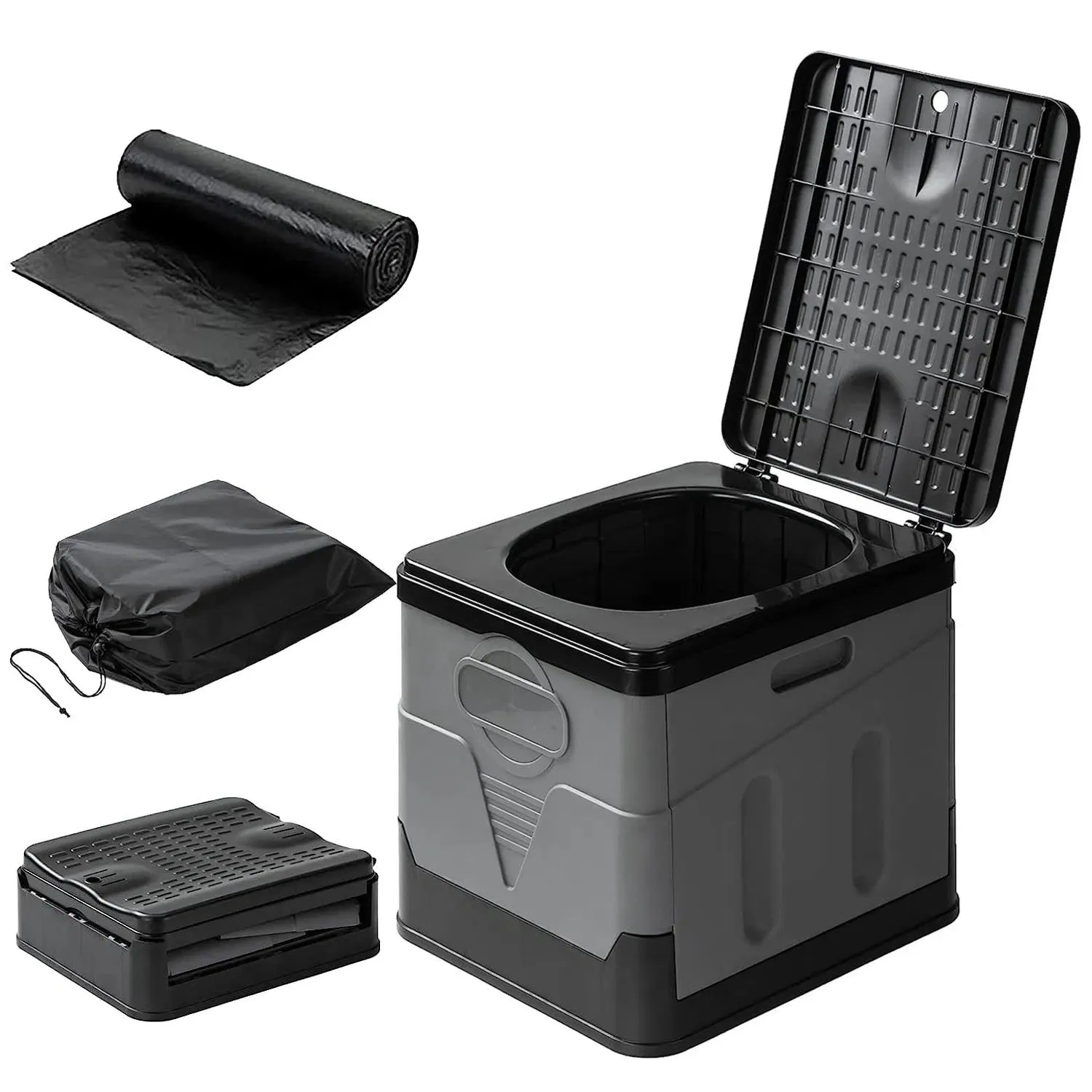 Trash Emergency Lid LunaLulinlk for Boating Toilet Toilet Car with Carry Seamless support Exceptional value Potty Outdoor with Portable Bags Foldable Hiking Bag Travel Camping