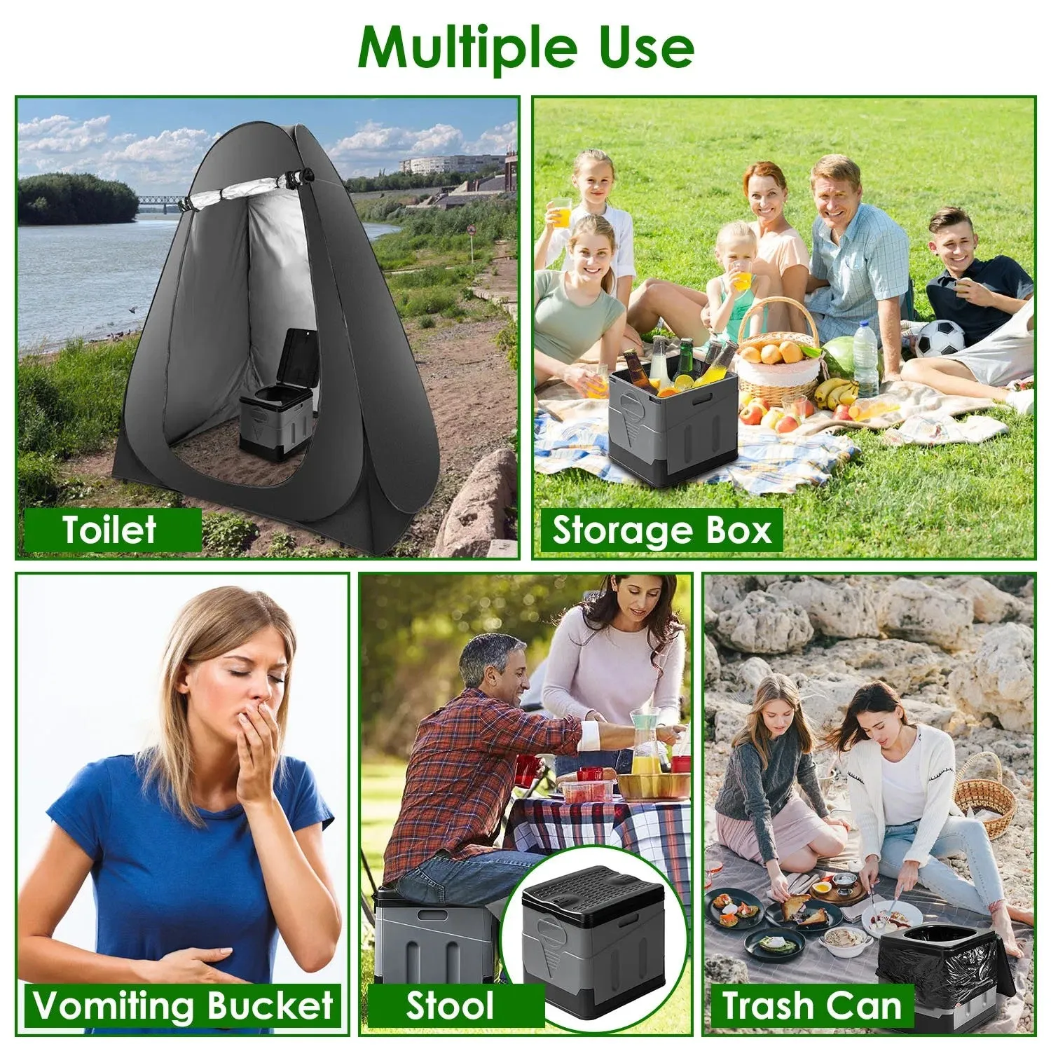 Trash Emergency Lid LunaLulinlk for Boating Toilet Toilet Car with Carry Seamless support Exceptional value Potty Outdoor with Portable Bags Foldable Hiking Bag Travel Camping