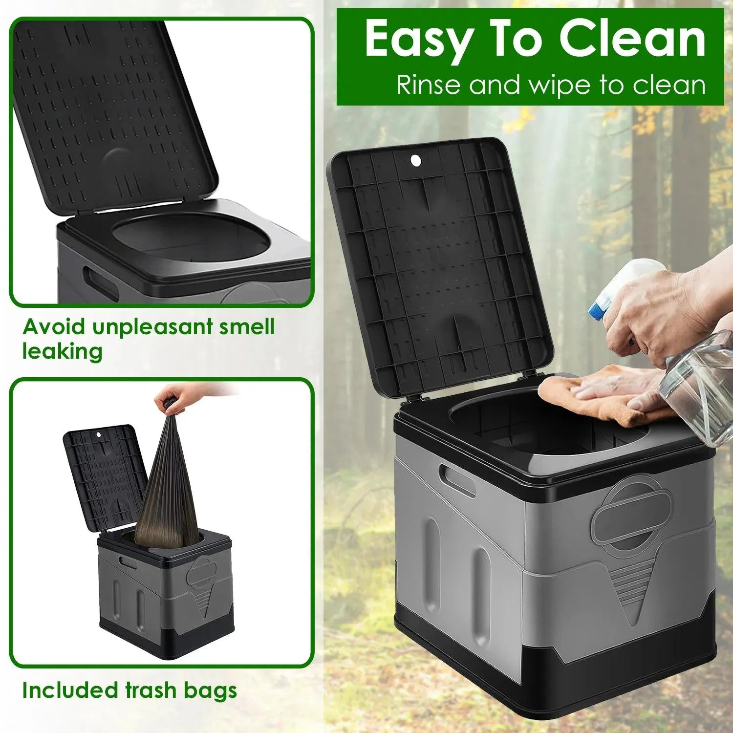 Trash Emergency Lid LunaLulinlk for Boating Toilet Toilet Car with Carry Seamless support Exceptional value Potty Outdoor with Portable Bags Foldable Hiking Bag Travel Camping