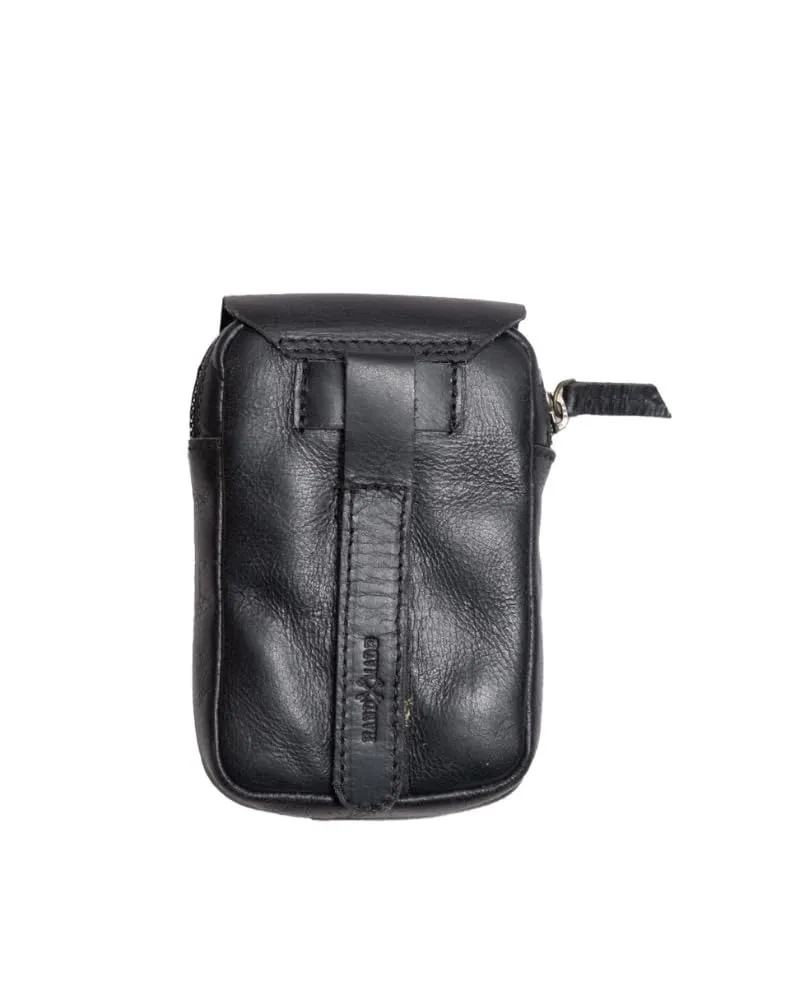 Trip Machine Company Genuine Leather Motorcycle Utility Pouch Bag With Belt Loop - Small Organizer for Keys, Wallet, Tools (Black)