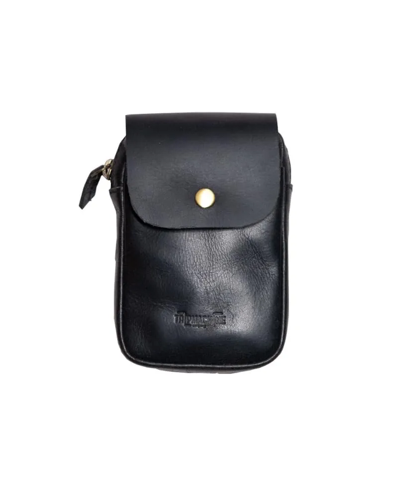 Trip Machine Company Genuine Leather Motorcycle Utility Pouch Bag With Belt Loop - Small Organizer for Keys, Wallet, Tools (Black)