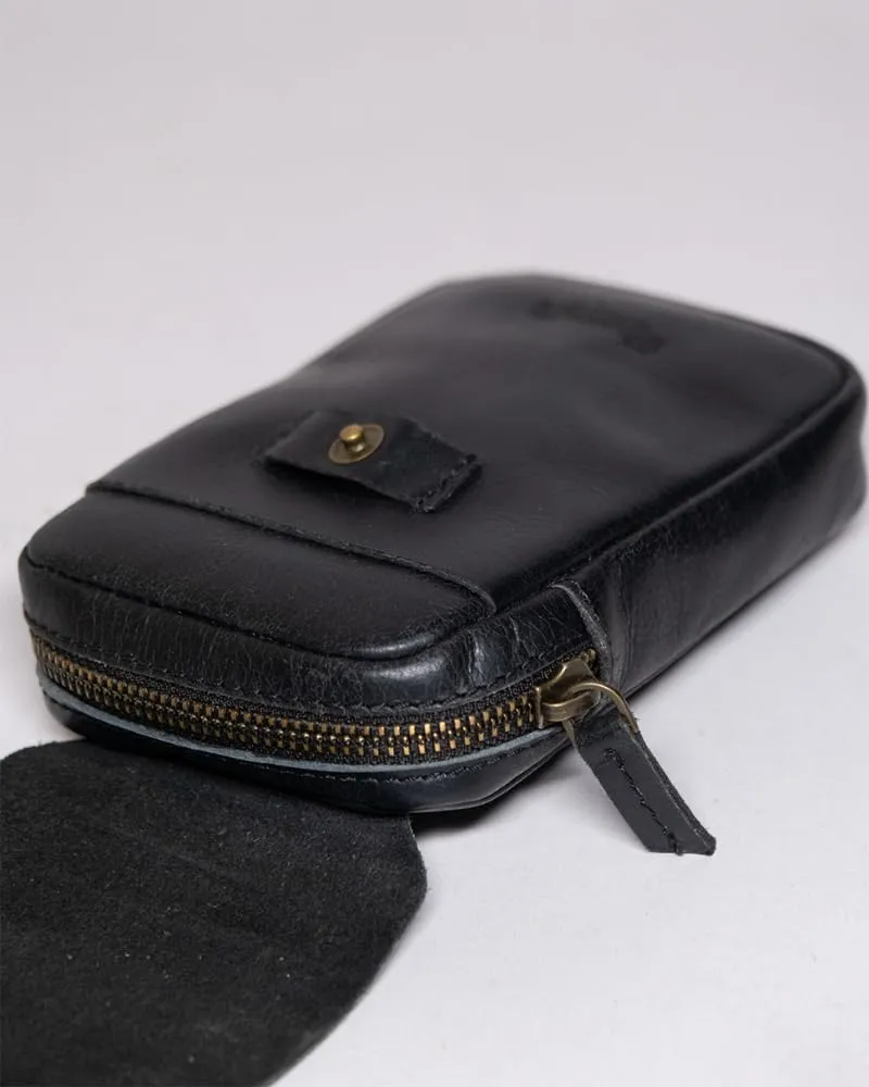 Trip Machine Company Genuine Leather Motorcycle Utility Pouch Bag With Belt Loop - Small Organizer for Keys, Wallet, Tools (Black)