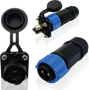 Trolling Motor Plug Receptacle Set, Self-Locking Waterproof Plug Receptacle for Trolling Motor/Downrigger/Fishing Reel,12V/24V/36V/48V Marine Boat DC Power Plug Connector (blue)