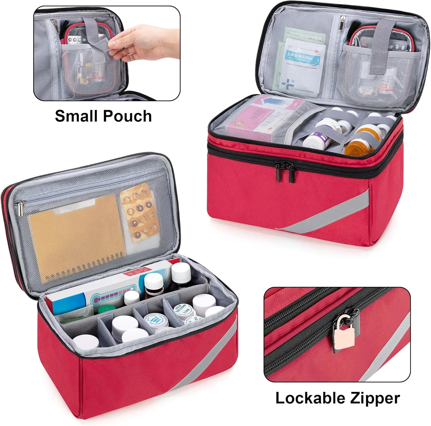 Trunab Medicine Storage and Organizer Bag Empty, Pill Bottle Organizer with Portable Small Pouch, Home First Aid Box for Emergency Medication, Supplements or Medical Kits (Bag Only)(Patent Design)