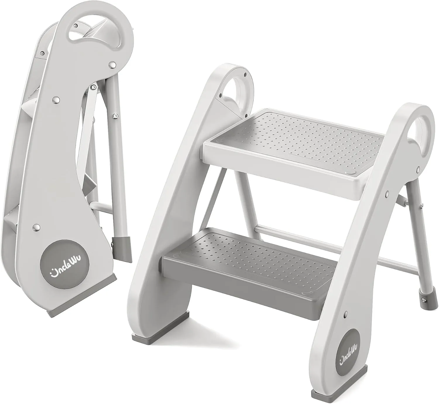UNCLE WU 2-Step Toddler Stool - Foldable, Lightweight & Anti-Slip | Steel Step Stool for Kids, Potty Training, Bedside & Bathroom Sink (Small Size)