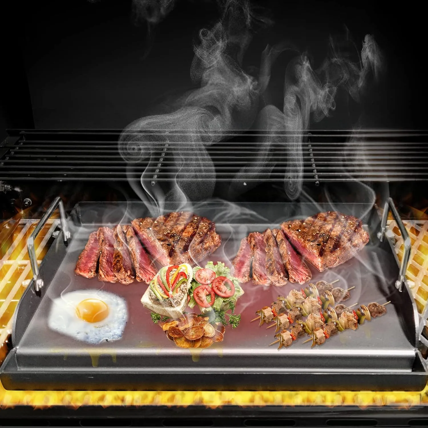 Uniflasy Griddle for Gas Grill, Cast Iron Griddle for Outdoor Gas Grills 25" x16" Nonstick Coating FlatTop Insert Cooking Skillet Pan Teppanyaki for Weber Charbroil Camp Chef Gas/Charcoal Grill
